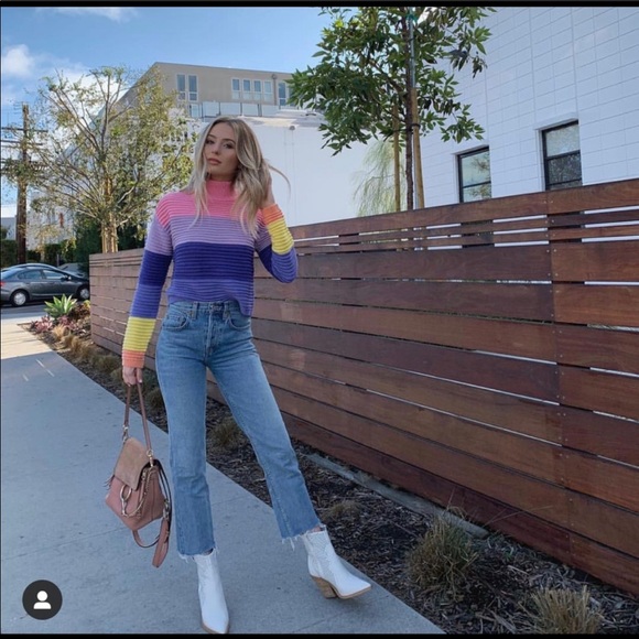 Lovers + friends rainbow stripe unicorn sweater XS - Picture 2 of 6